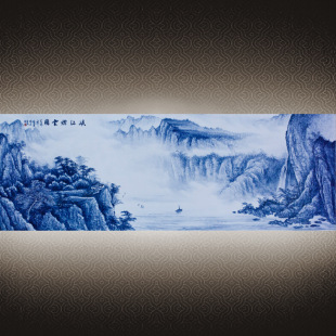 Jingdezhen Ceramic Porcelain Board Painting Household Pastel Landscape Blue and White Canyonjiang Porcelain Painting Living Room Entrance Hanging Painting Mural