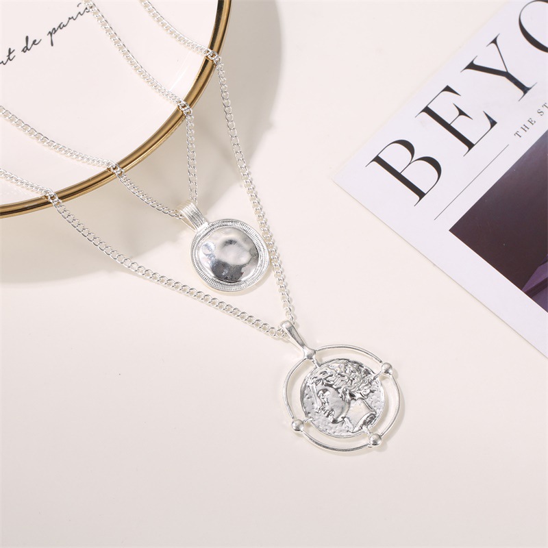 New Fashion Double-layer Planet  Simple Disc Map Pendant Necklace Wholesale Nihaojewelry display picture 3