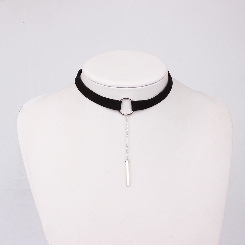 8g Weight Necklace Classification Wedding, Travel Occasion Women'S Gender Fashion Style Gold, Silver, Black Color Korean Velvet Wide Bandage In-line Pendant Necklace Clavicle Chain 4