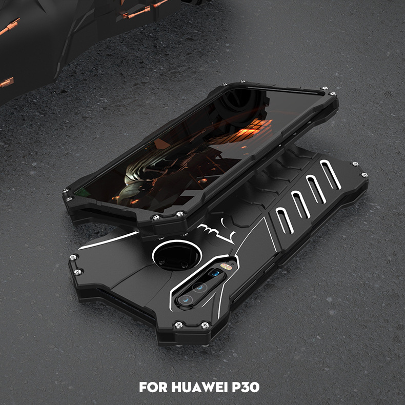 R-Just Batman Shockproof Aluminum Shell Metal Case with Custom Batarang Stent for Huawei P30 Pro & Huawei P30 & Huawei P30 Lite & Huawei nova 4e