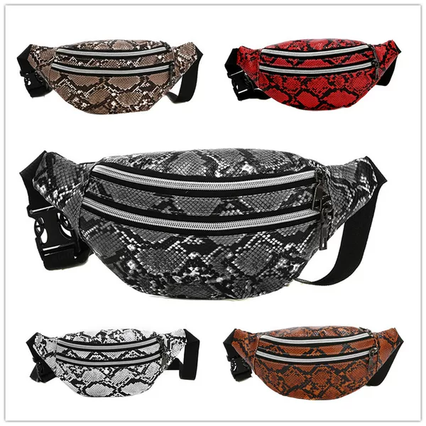 2019 Women's Snake Print Waist Bag Single Shoulder Crossbody Chest Bag Cross-Border Outdoor Casual Mobile Phone Coin Purse European and American Style Crossbody Bag