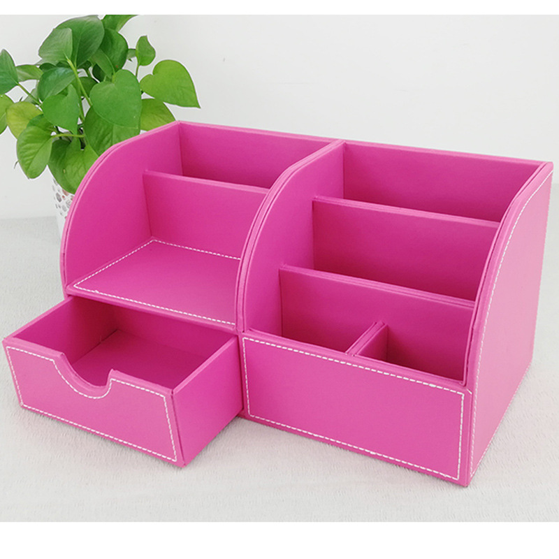 Desktop Office Storage Box Organizer Business Card Box Home with Drawer Organizer Creative Leather Pen Holder Manufacturer
