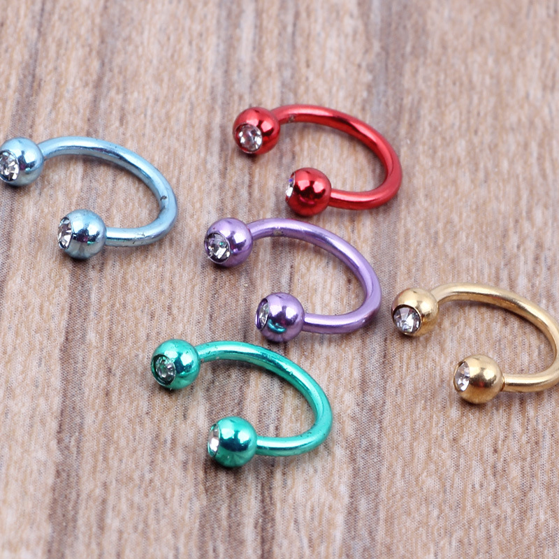 Titanium Steel C Shaped Nose Ring - European & American Fashion Nose Stud Piercing Jewelry in Pink Diamond Design detail image 7