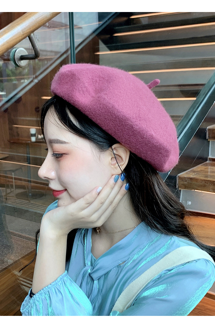 105g Weight Beret Hat Hats Type Daily Occasion Woolen Material Solid Color Pattern Winter, Spring, Autumn Season Women's Gender Plush Design Korean Style Style Eaveless Rim Women's Korean Style Solid Color Plush Eaveless Beret Hat 19