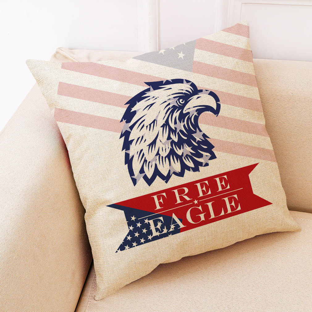 wish 亚马逊新款美国独立日棉麻抱枕套 汽车抱枕家居沙发靠垫定制