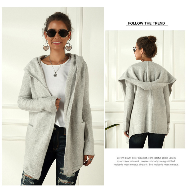 Casual Loose Mid-length Hooded Knit Cardigan NSYH22109