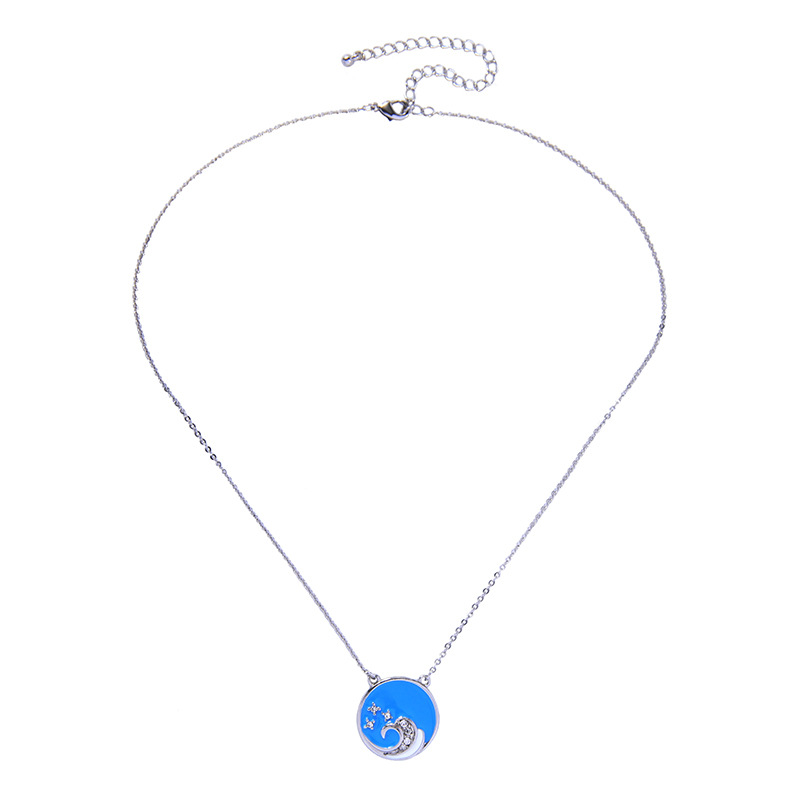 Alloy Diamond-encrusted Item Fashion New Enamel Glaze Wave Necklace Sweater Chain display picture 4