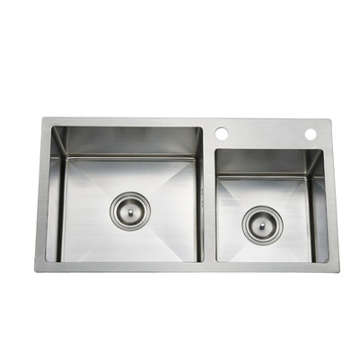 再辉厨卫7843纯手工水槽双水槽304不锈钢3MM加厚洗菜盆台上盆批发
