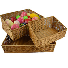 新款仿藤加固斜口收纳筐商超货架零食摆放篮陈列展示水果篮