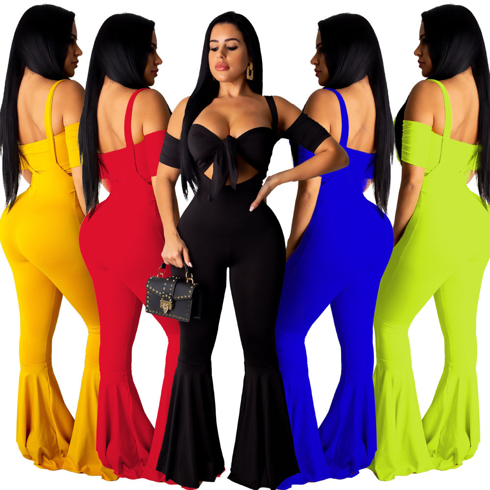 sexy multicolor tube top horn jumpsuit two-piece set NSSJW63026