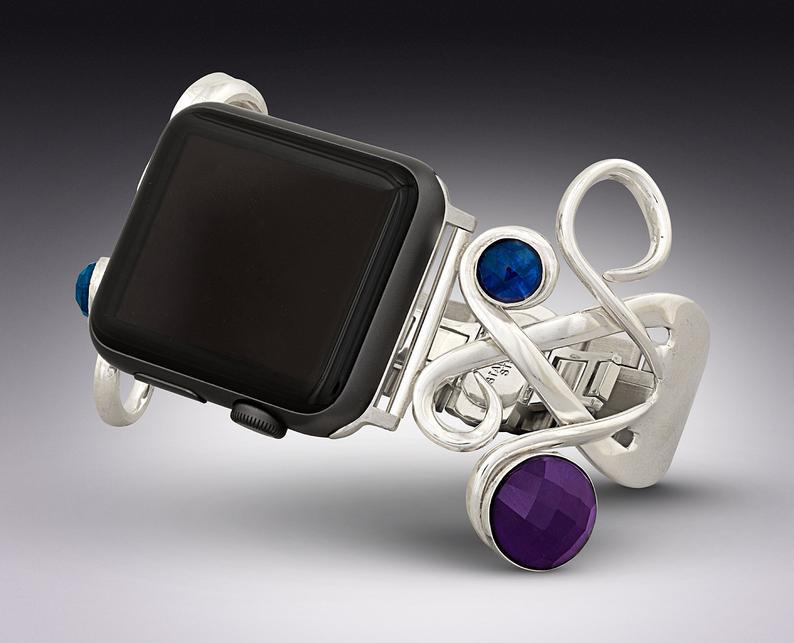 适用苹果Iwatch表带不锈钢镶嵌钻石钢带新款跨境精品手镯手链表带