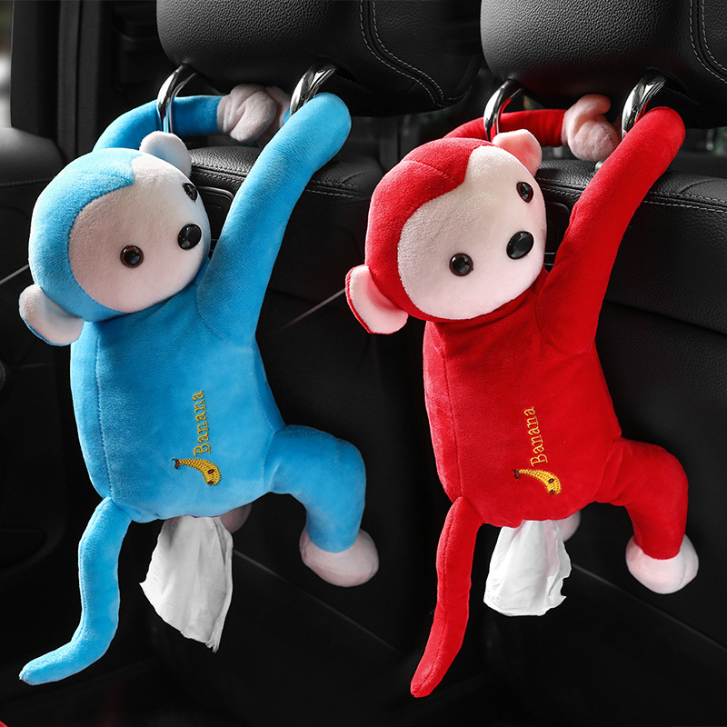 创意皮皮猴子纸巾抽盒汽车用品抽挂式车载椅背猴子抽纸盒卡通可爱