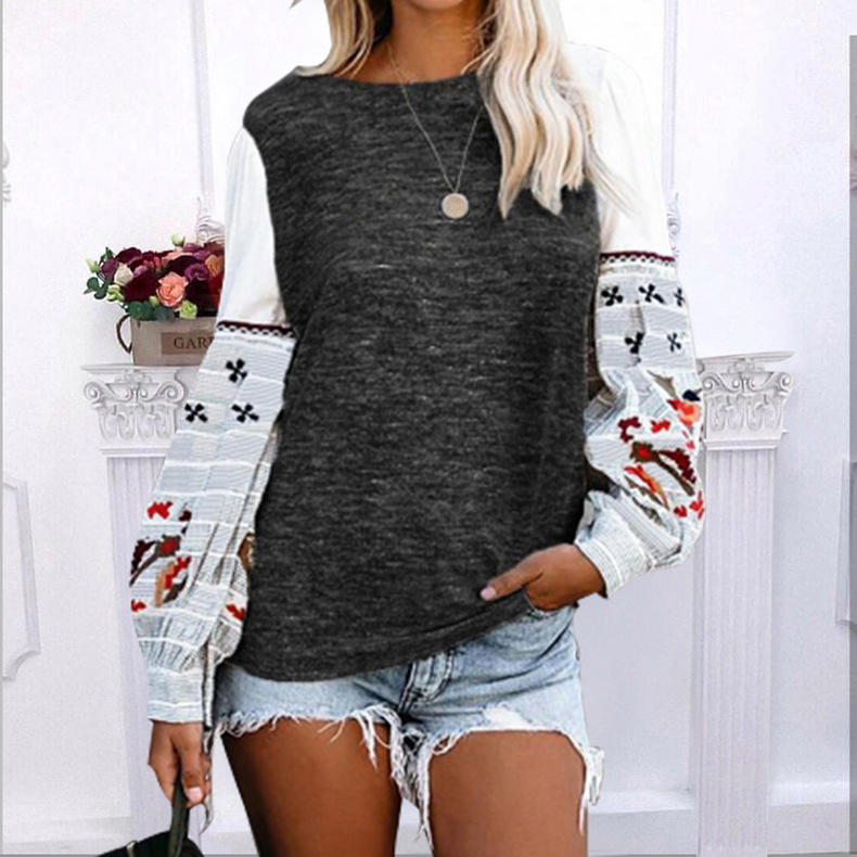  round neck long sleeve printed sweater NSKX5892