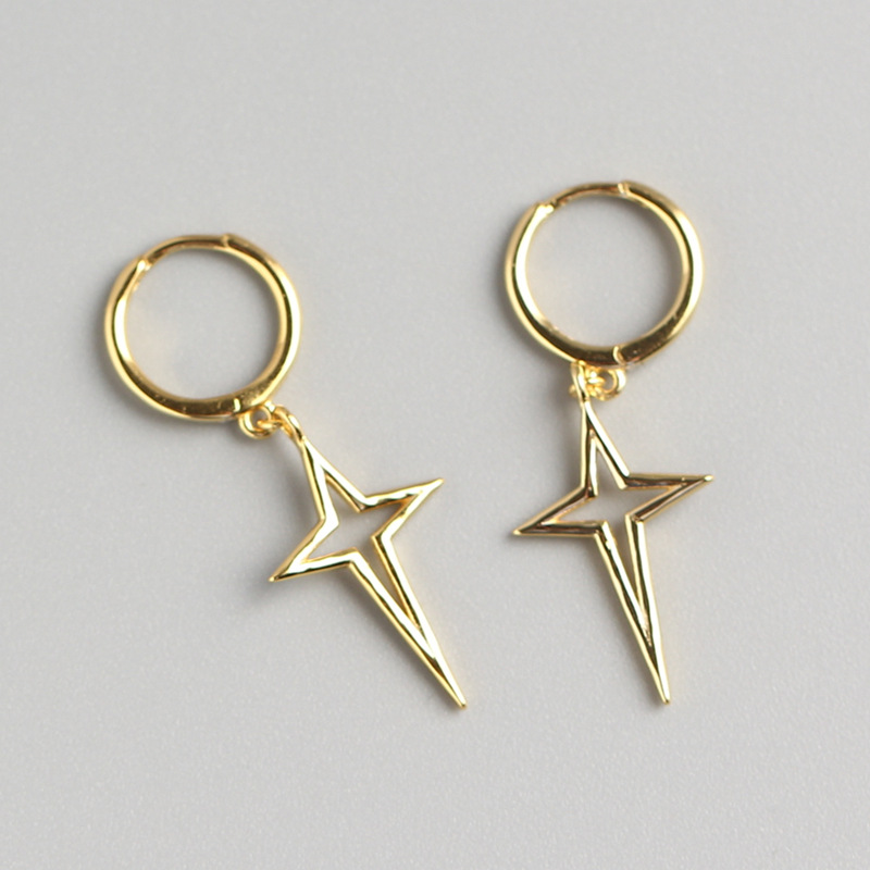 1 Pair Simple Style Star Plating Hollow Out Sterling Silver Drop Earrings display picture 7