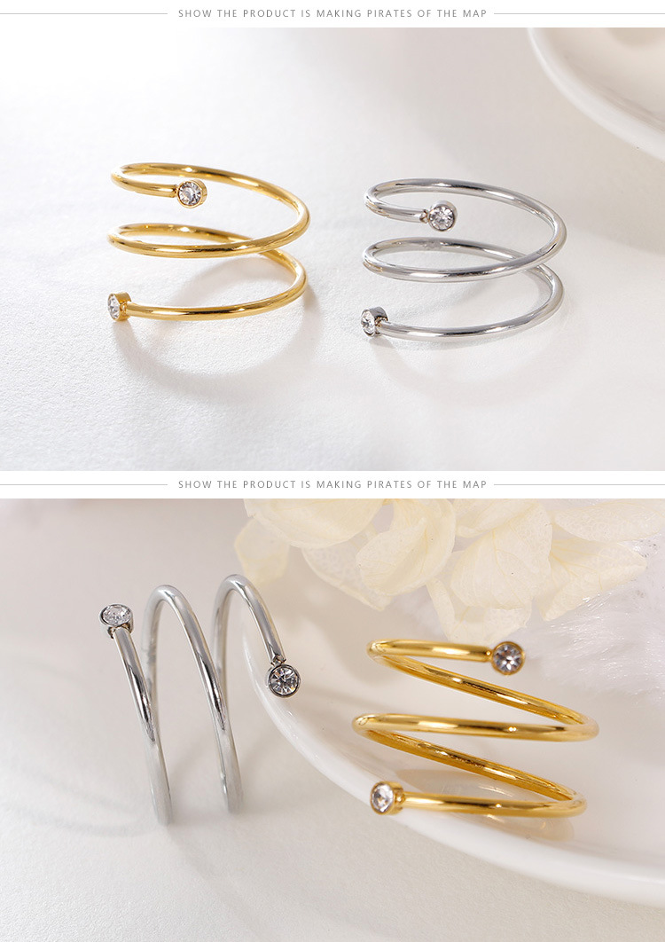 Swirl Pattern Pattern PVD Coated 18K Gold Plated Titanium Steel Korean Style Waterproof Non Tarnish