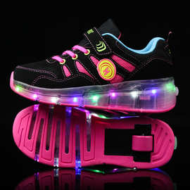 夏新款暴走鞋单轮 LED灯鞋震动发光网布透气夜光鞋学生滑轮鞋