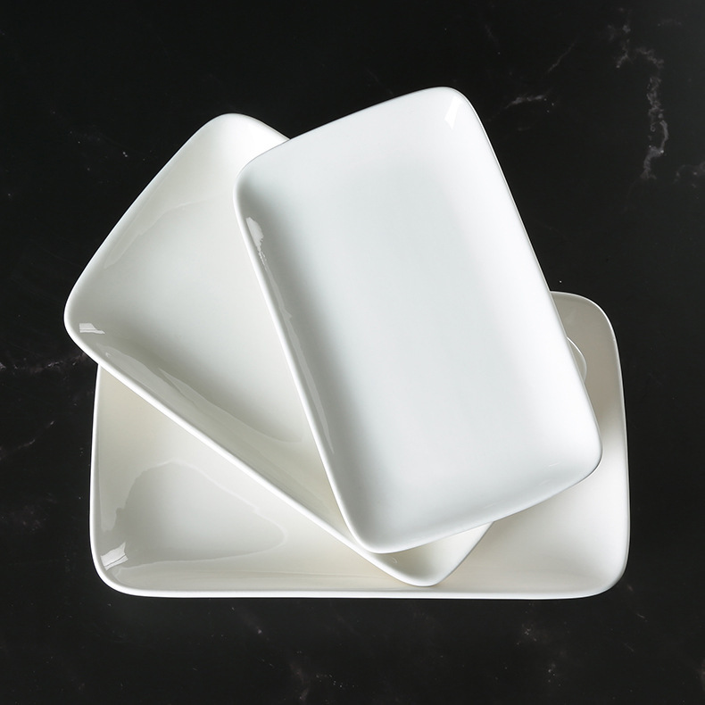 Ceramic Dining Table Rectangular Plate Barbecue Plate White Sushi Plate Home Hotel Tableware Snack Plate Rice Roll Plate