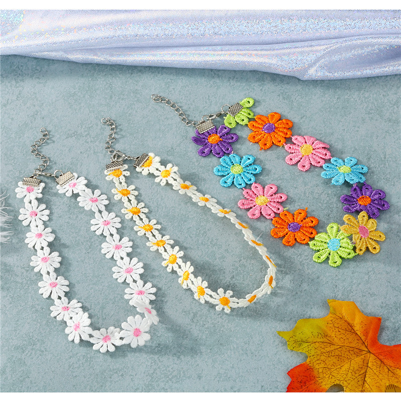 Korea Sun Flower Cotton Choker Necklace Collar Short Necklace Color Flower Clavicle Chain display picture 3