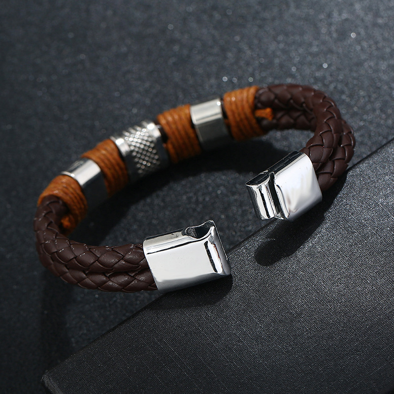 PU woven bracelet magnetic menu0027s simple leather bracelet