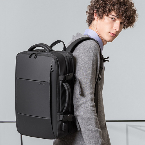 BANGE Dual Shoulder Bag for Men, University Student Laptop Backpack, Large Capacity Business Travel Waterproof Expandable Bag for Men