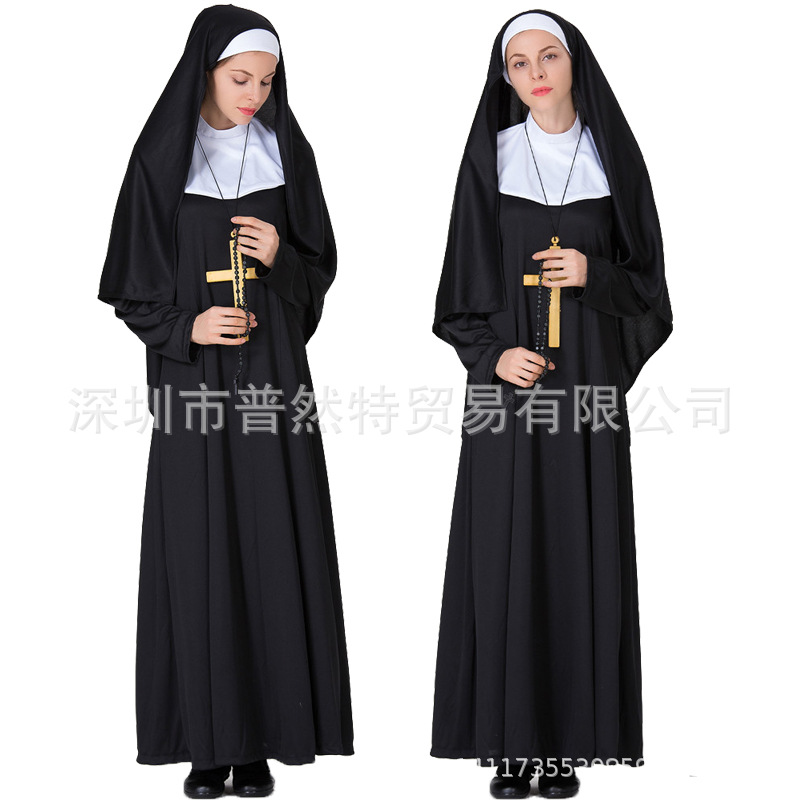 万圣节成人修女服女牧师服化妆舞会派对表演服装角色扮演外贸