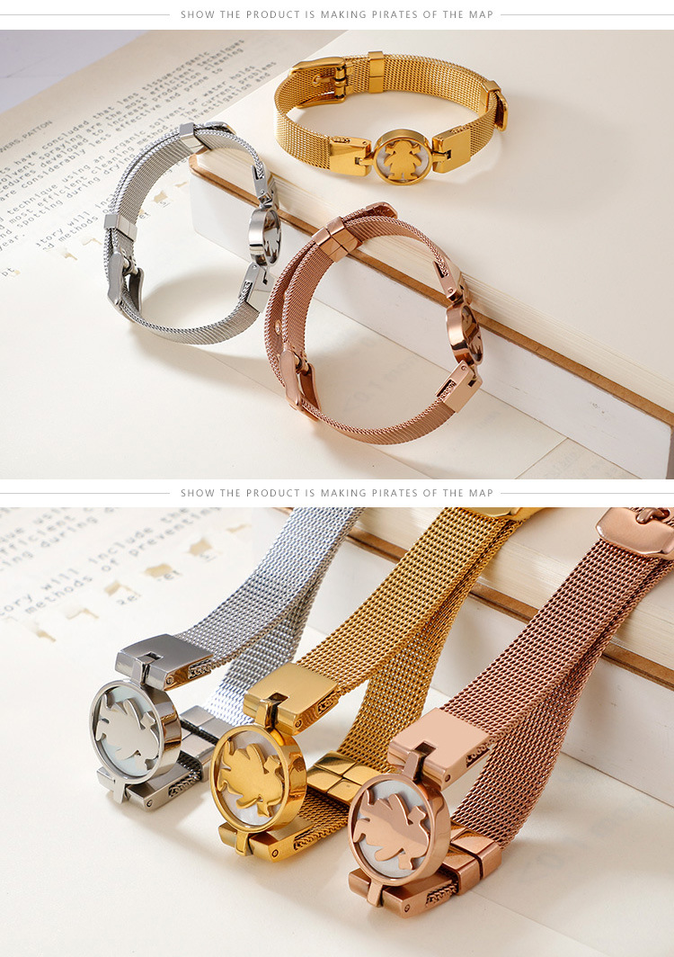 Plating Design Stainless Steel Korean Style Little Girl Shape Mesh Strap Bracelet Wholesale Jewelry Nihaojewelry