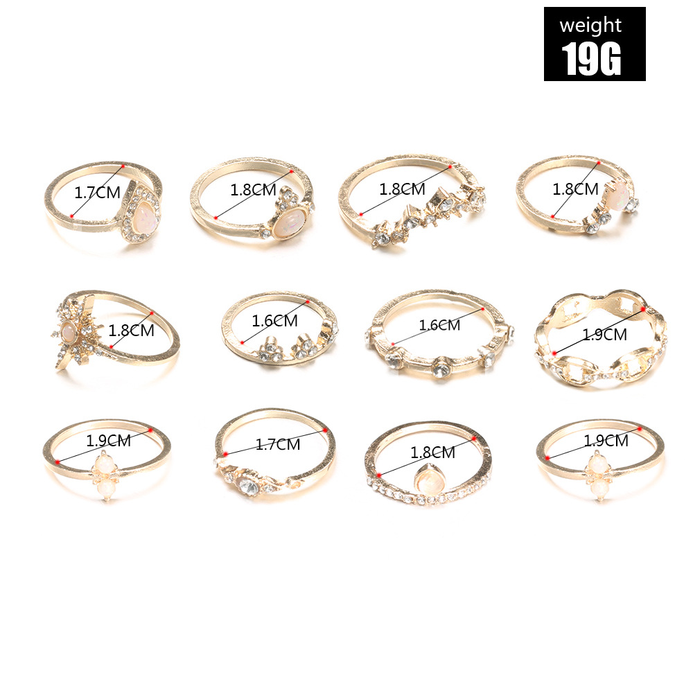 Bohemian Star Crown Rhinestone Inlaid Ring 12-piece display picture 1