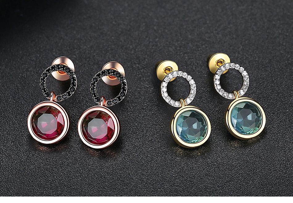 Stud Tourmaline Colored Diamond Zircon Round Earrings Fashion Jewelry Wholesale display picture 2