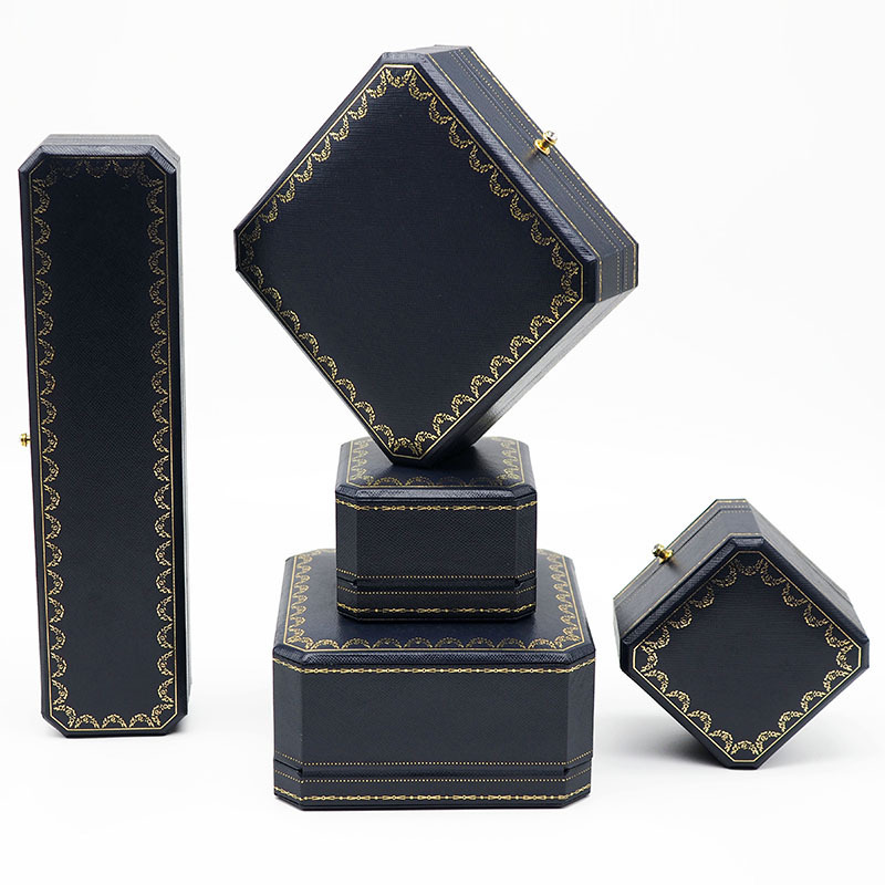 High-end leather-filled paper twill octagonal diamond ring box wedding ring jewelry high-end jewelry box factory direct wholesale