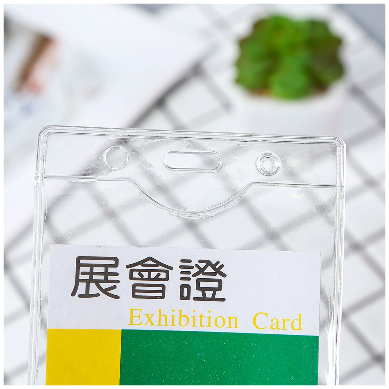 Transparent card holder PVC, set, badge, strap, horizontal version, for identity card