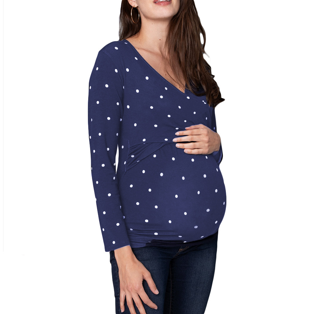 Deep V Neck Long Sleeve Printed/Solid Color Breastfeeding Maternity Wear NSHYF116739