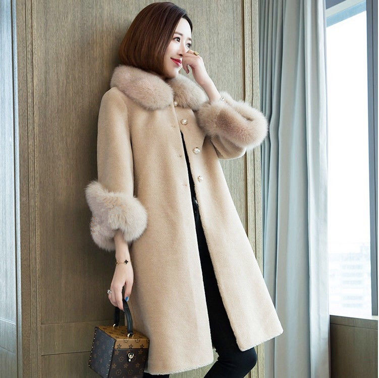 Abbigliamento Donna Cappotto di pelliccia di agnello Cappotto di pelliccia di volpe medio e lungo da donna Cappotto di pelliccia di velluto granulare_voghion.com