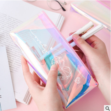 Lively and Fresh, Japanese Style, Fantasy Colorful Pencil Case, for Fun Writing, Moonlight Shimmering Ray Laser Inverted Trapezoid Pencil Bag