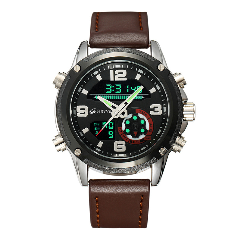 Nuevo STRYVE hombres multi-función deportes impermeable reloj electrónico Calendario de cuarzo correa de sincronización reloj S8017