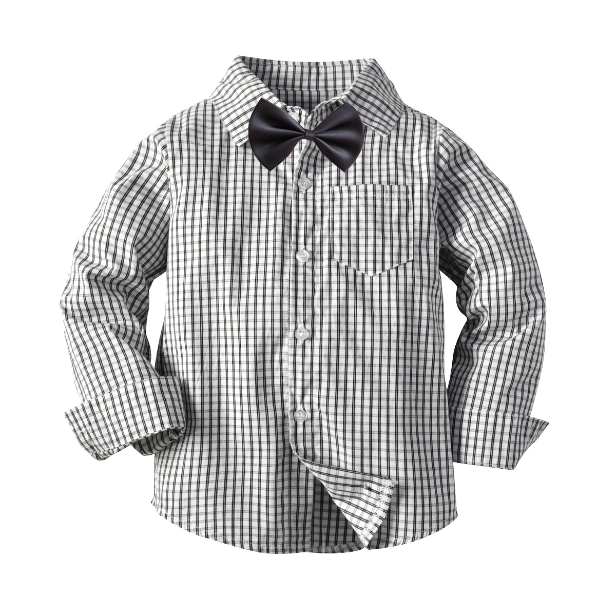 회색 체크 검은 나비 넥타이