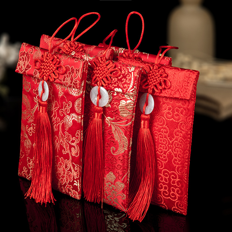 [Manufacturer] Fabric red envelope bag, wedding red envelope, modified lipstick red envelope, ancient coin collection, satin embroidery brocade red envelope 3