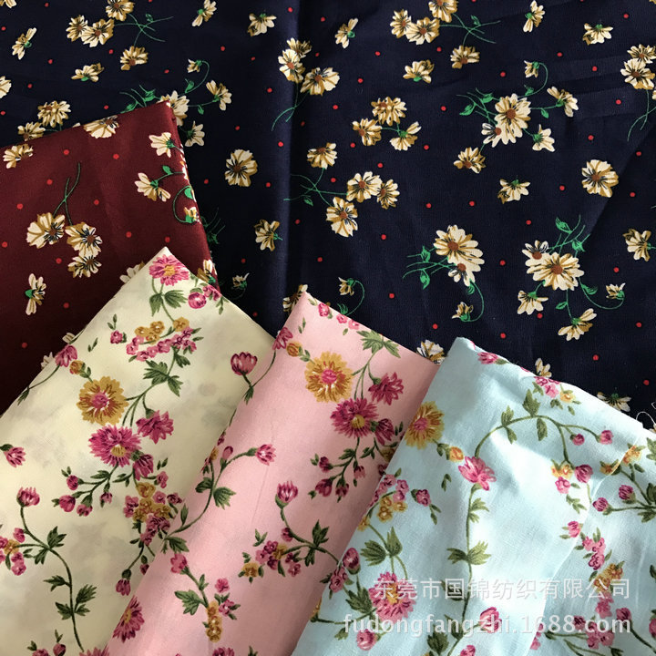 纯棉印花布 田园风格印花面料 夏季女装印花面料