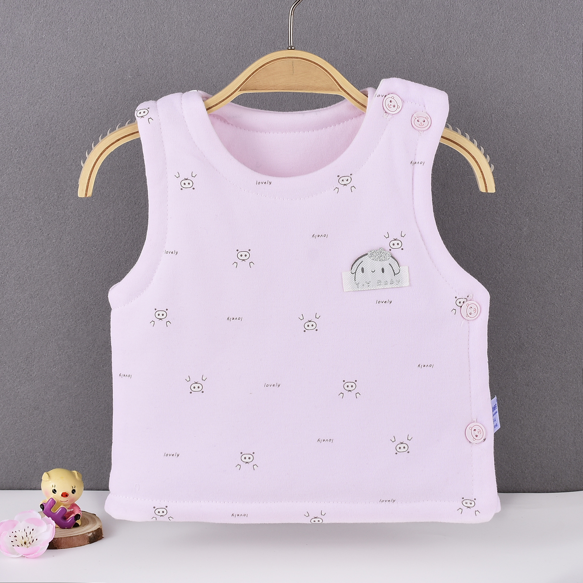 咖卡熊新款男女寶寶卡通圖案設計純棉保暖嬰幼兒小背心小坎肩馬甲