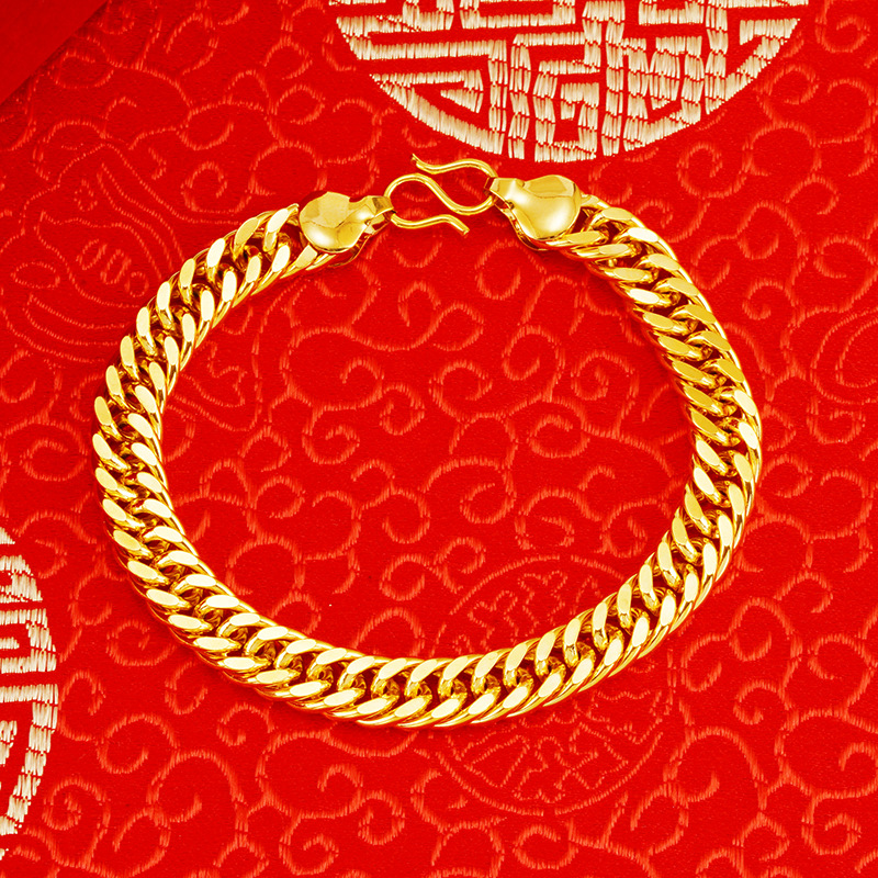 Amazon popular doble hebilla brillante plana Vietnam arena oro pulsera para hombres y mujeres pareja cobre chapado en oro NK pulsera Romana