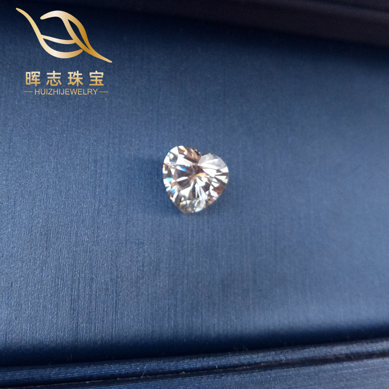 晖志珠宝 工厂直销 优质D色心形莫桑石裸石批发 定制莫桑石戒指|ms
