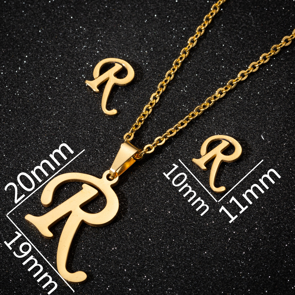 Women's Fashion Simple Style Letter Stainless Steel Pendant Necklace Ear Studs Plating Jewelry Sets display picture 4