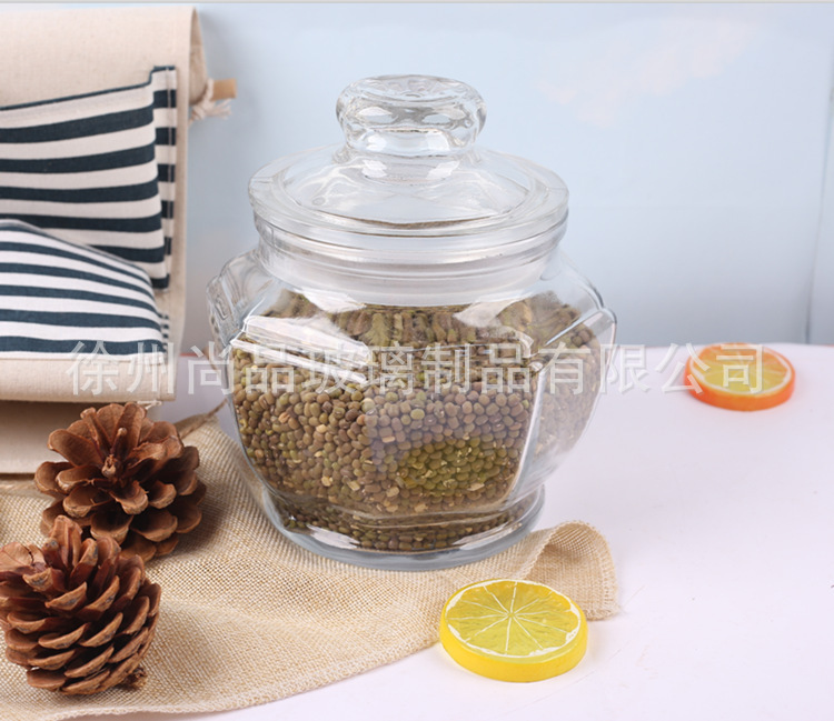 八角储物罐玻璃密封罐食品五谷杂粮收纳厨房泡菜坛子1000ML