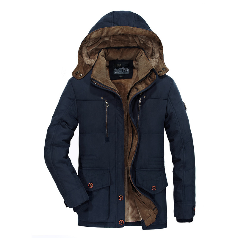 Vêtements pour hommes veste d'hiver en coton pour hommes plus velours et épaissi avec plusieurs poches veste en coton moyenne et longue veste en coton grande taille_voghion.com