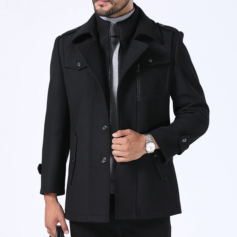Men's woolen medium length business casual Korean slim fit trench coat for men_voghion.com