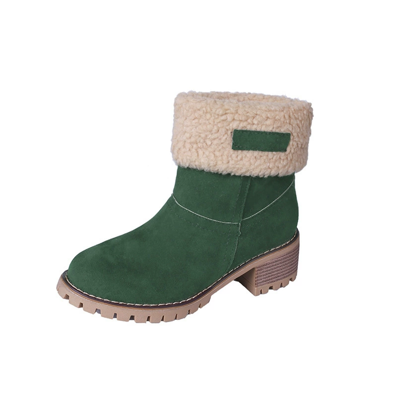 AliExpress Wish Large Size Cotton Boots 2019 Winter European and American New Martin Boots Women's Thick Heel Round Toe Mid-calf Snow Boots
