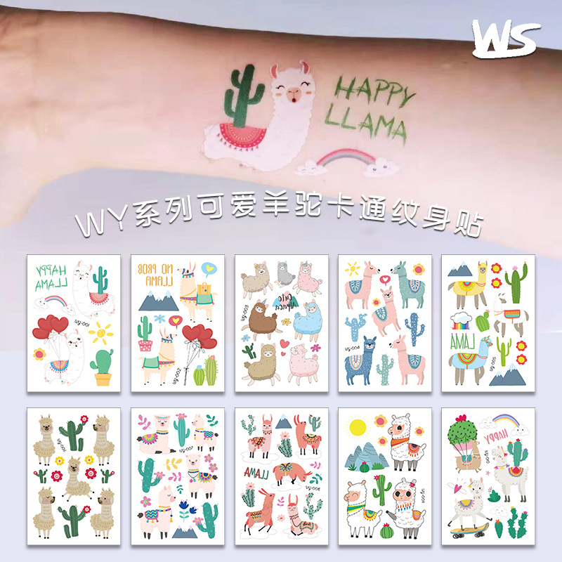 Tatuajes Temporales de Animales para Niños Temática Alpaca y Cactus