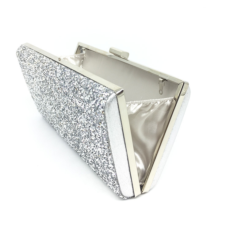 Le Noir Or Argent Faux Cuir Strass Couleur Unie Carré Sac De Soirée display picture 1