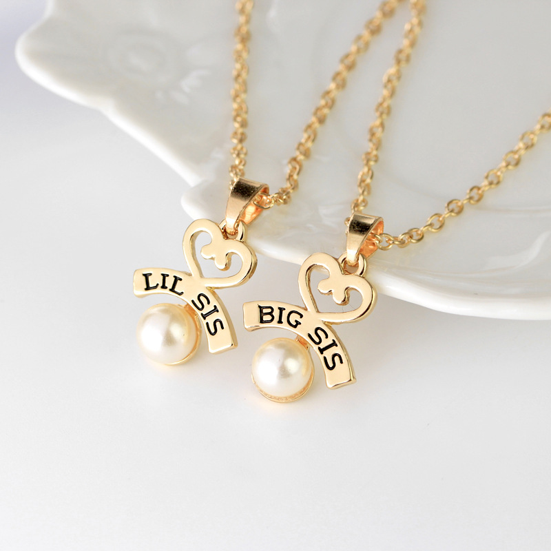 Hot Letters Lil Big Sister Good Sister Love Pearl Necklace Yiwu Nihaojewelry Wholesale display picture 2