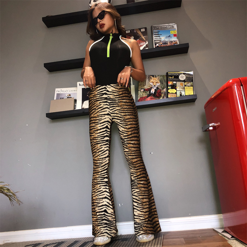 Leopard Print High-Waisted Bell-Bottoms NSLJ76134