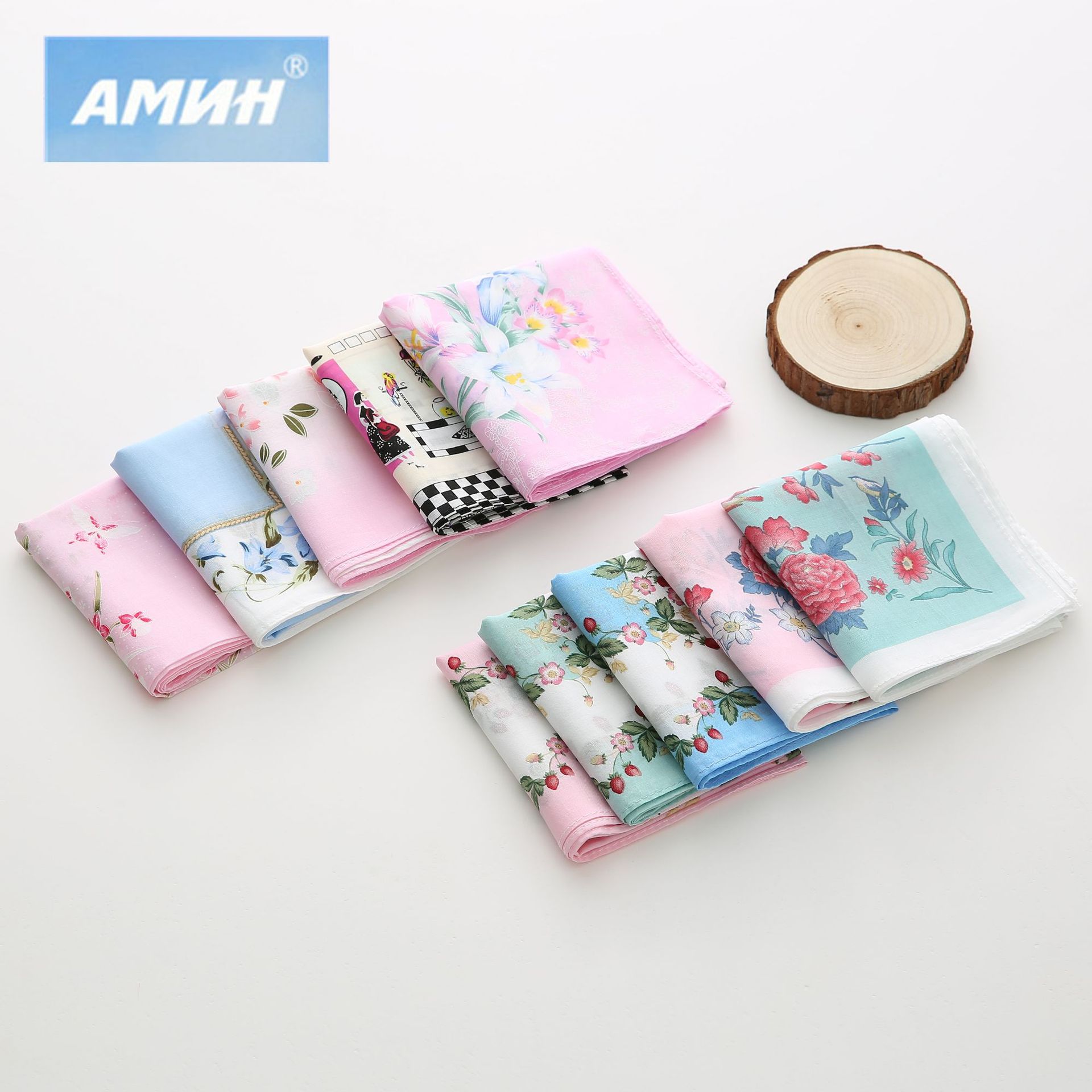 43cm精梳棉女士印花全棉小手帕 纯棉方巾喜帕 草莓蝴蝶花